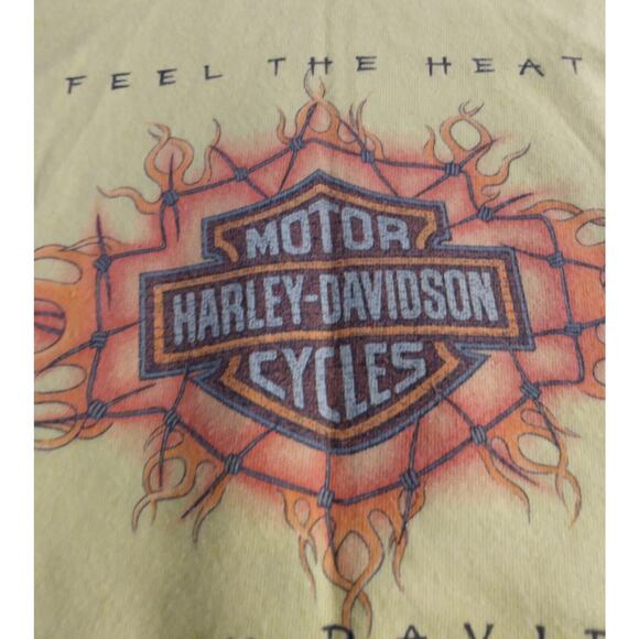 Harley-Davidson Rocky St Thomas Flames Mens T-Shirt Yellow Crew Vintage 1998 XL - Picture 2 of 12